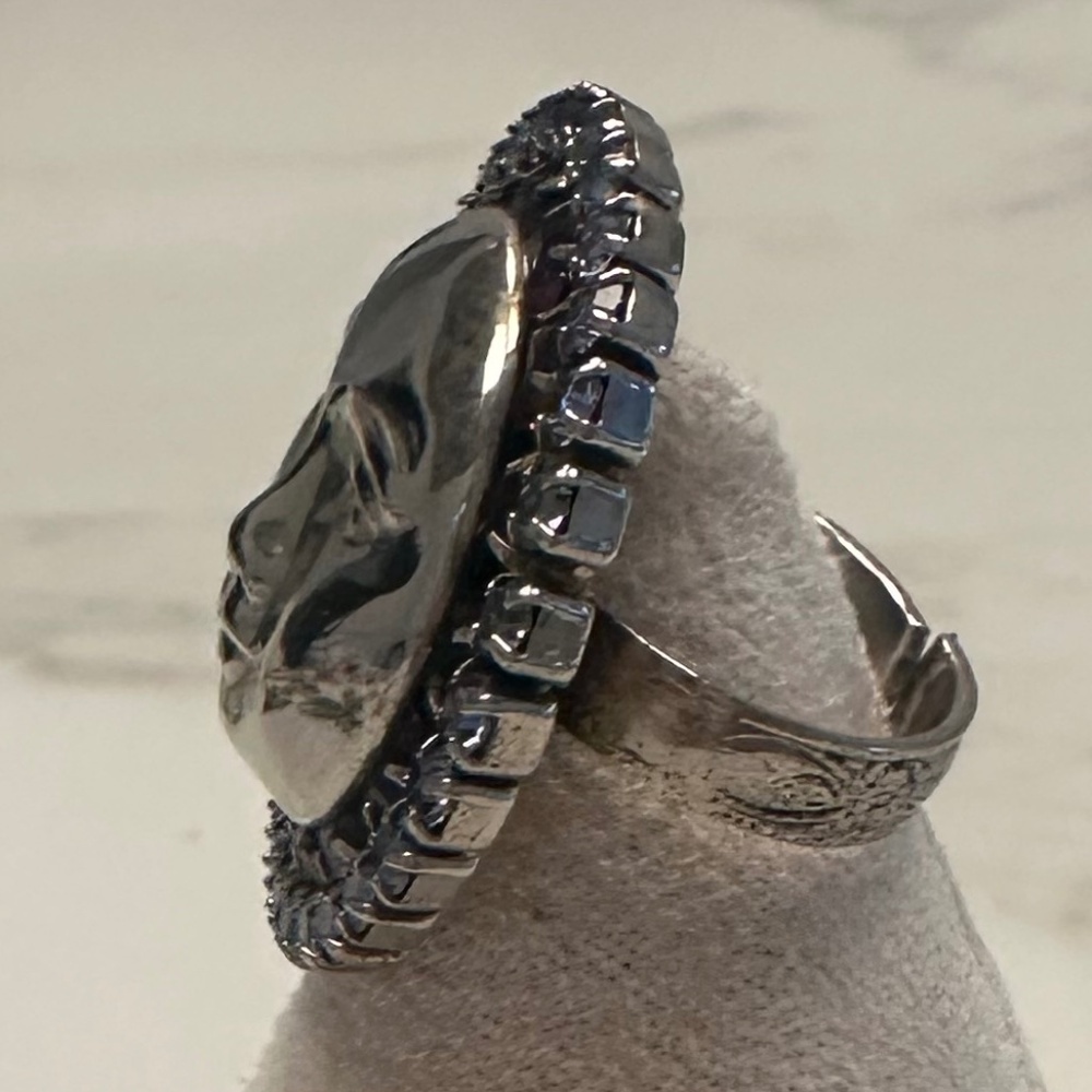 Danny Pollak - Silver Plated Amethyst & Violet Crystal Sun Face Statement Ring - Picture 5 of 16